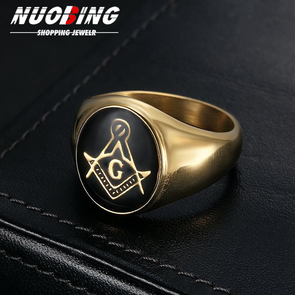 Street Fashion Jewelry - แหวนผู้ชายสไตล์วินเทจ ทำจากสแตนเลส 316L รูปทรงกลม แหวนฟรีเมสัน ฮิปฮอป