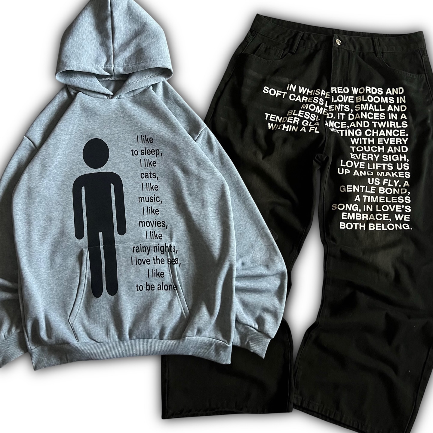 Street Fashion Hoodie - กางเกงยีนส์ลายอเมริกัน Y2K เสื้อฮู้ดดี้ผู้ชาย ชุดสตรีทแวร์สไตล์โกธิค ฮาราจูกุ ฮิปฮอป
