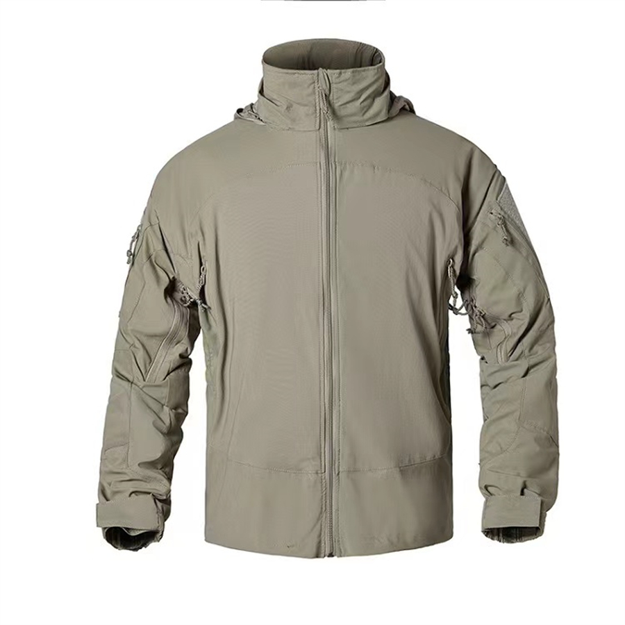 Windbreak Shell Jacket - เสื้อแจ็กเก็ตยุทธวิธีสำหรับปีนเขา L5 pcu สีเทาเข้มสไตล์ทหารเสื้อแจ็คเก็ตยุทธวิธีเสื้อฮู้ดกันหนาวผู้ชายซิปเบาพร้อมเปลือกนิ่มไนล่อน