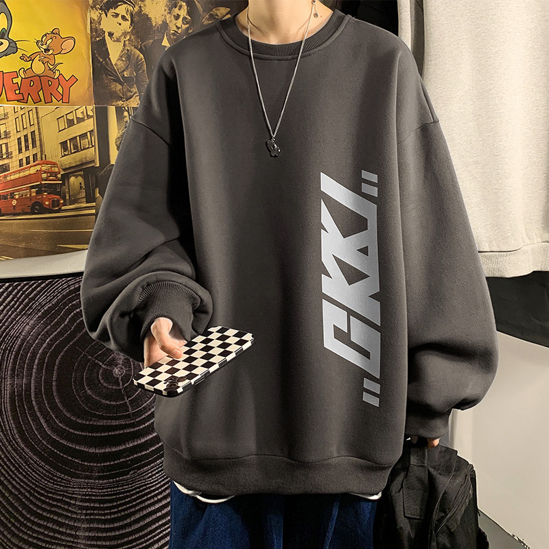 Street Fashion Us - เสื้อฮู้ดแขนยาวคอกลมพิมพ์ลายด้านข้างสำหรับฤดูใบไม้ผลิและฤดูใบไม้ร่วง แฟชั่นลำลองสไตล์สตรีทสำหรับผู้ชาย/ผู้หญิง
