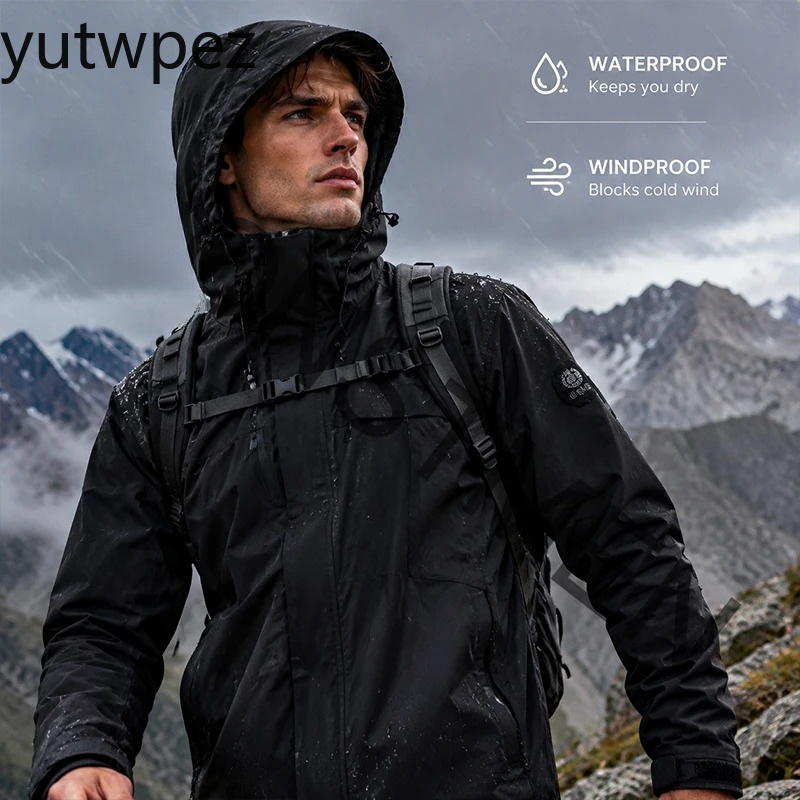 Windbreak Shell Jacket - เสื้อแจ็คเก็ตกันน้ำกันลมสำหรับผู้ชายไซส์ใหญ่ เหมาะสำหรับปั่นจักรยาน วิ่ง เดินป่า มีฮู้ด ซิปเต็มตัว