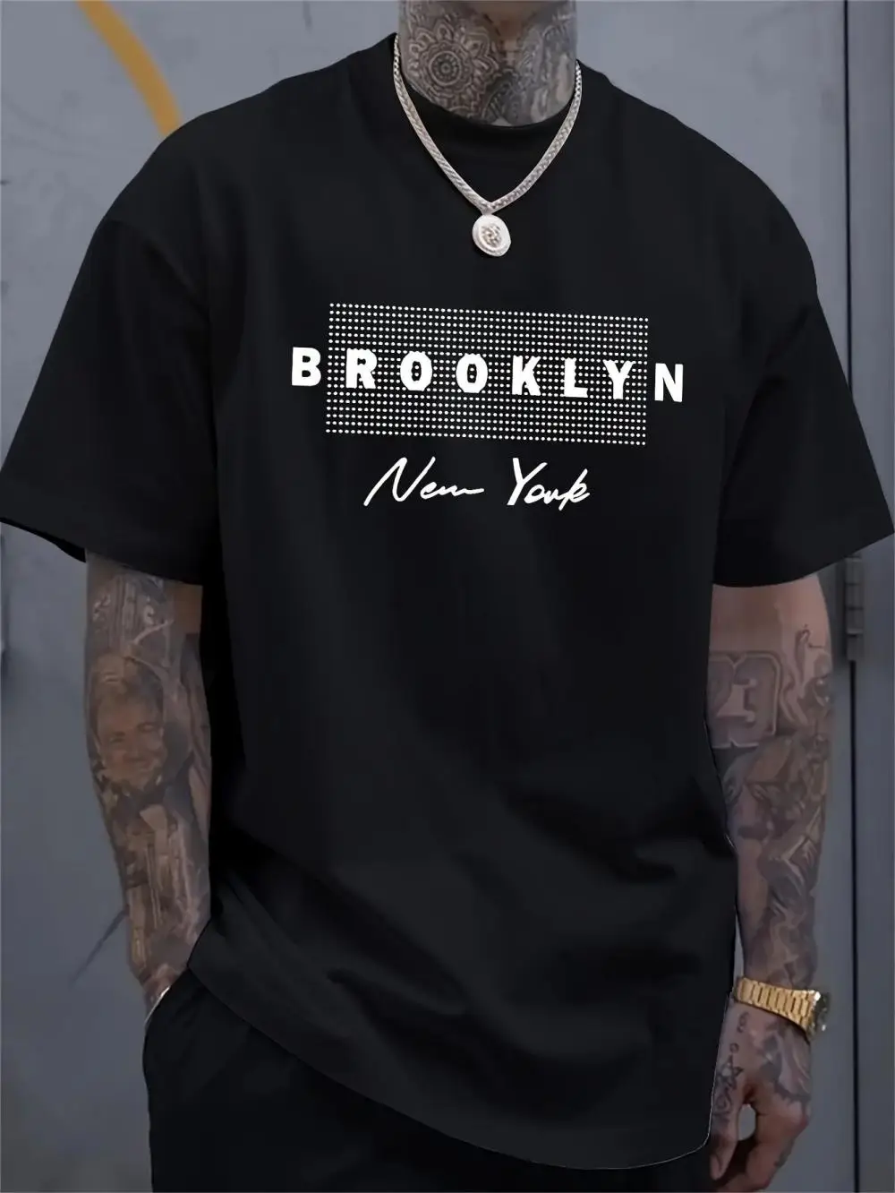 Street Fashion Of New York - เสื้อยืดพิมพ์ลายตัวอักษรนิวยอร์กสำหรับผู้ชาย เสื้อยืดคอกลมแขนสั้นลำลองใส่ได้ทุกวัน สไตล์สตรีท โอเวอร์ไซส์ เสื้อผ้าผู้ชาย