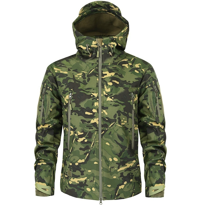 Windbreak Shell Jacket - เสื้อแจ็คเก็ตเดินป่าแจ็คเก็ตยุทธวิธีลายพรางผู้ชาย, แจ็คเก็ตกันลมกันน้ำผิวนุ่มฉลามฤดูใบไม้ร่วงฤดูหนาว
