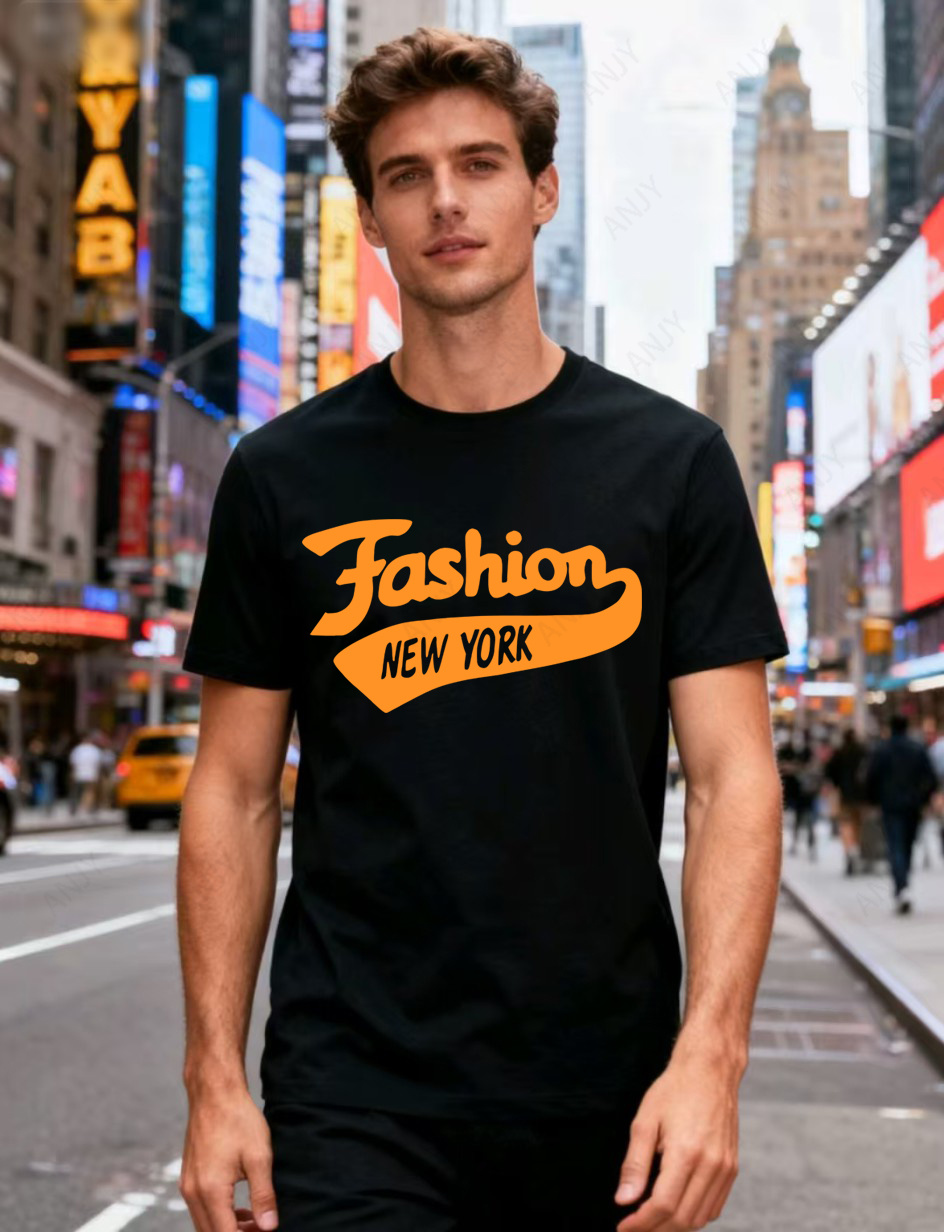 Street Fashion Of New York - เสื้อยืดพิมพ์ลายสไตล์นิวยอร์ก สตรีทสไตล์ ทรงหลวม ลำลอง สไตล์คู่รัก คอกลม