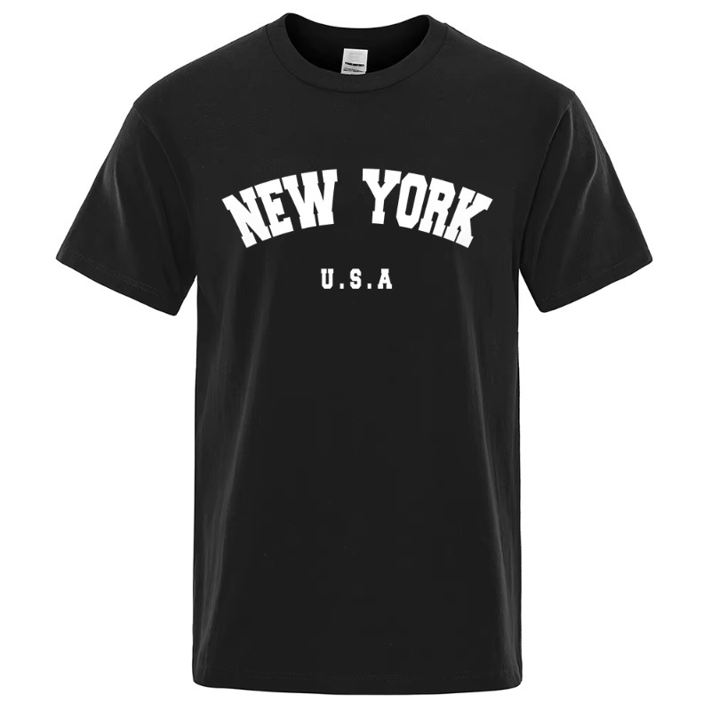 Street Fashion Of New York - U.S.A. นิวยอร์ก ยูเอสเอ ซิตี้ สตรีทเสื้อยืดพิมพ์ลายสำหรับผู้ชายเสื้อยืดโอเวอร์ไซส์ทรงหลวมแฟชั่นเสื้อผ้าฝ้ายแขนสั้นระบายอากาศได้ดี