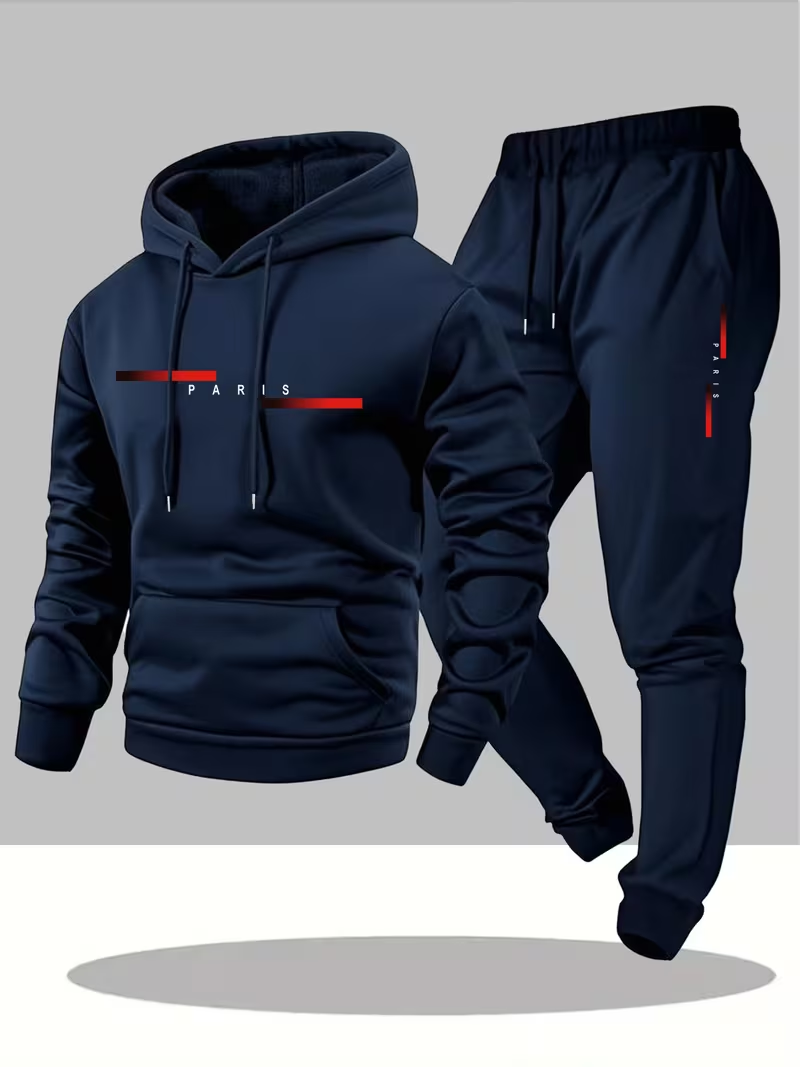 Street Fashion Hoodie - ชุดเซ็ตฮู้ดดี้และกางเกงขายาวพิมพ์ลายตัวอักษรสุดฮิตสำหรับผู้ชาย แฟชั่นฤดูหนาวเรียบง่าย ลดราคาพิเศษ