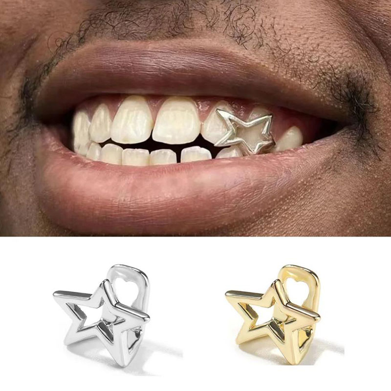 Street Fashion Jewelry - ฮาโลวีนไม่สม่ําเสมอ Hollow Pentagram Star ฟัน Grillz