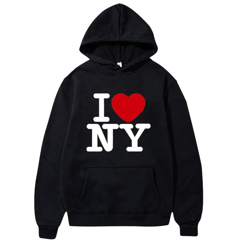 Street Fashion Of New York - ฉันรักนิวยอร์ก เสื้อฮู้ดผู้ชายลายพิมพ์ทันสมัยสำหรับฤดูใบไม้ร่วงและฤดูหนาว สไตล์ลำลอง ใส่สบายและอบอุ่นสำหรับกิจกรรมกลางแจ้ง เสื้อผ้าฮิปฮอปแนวสตรีท