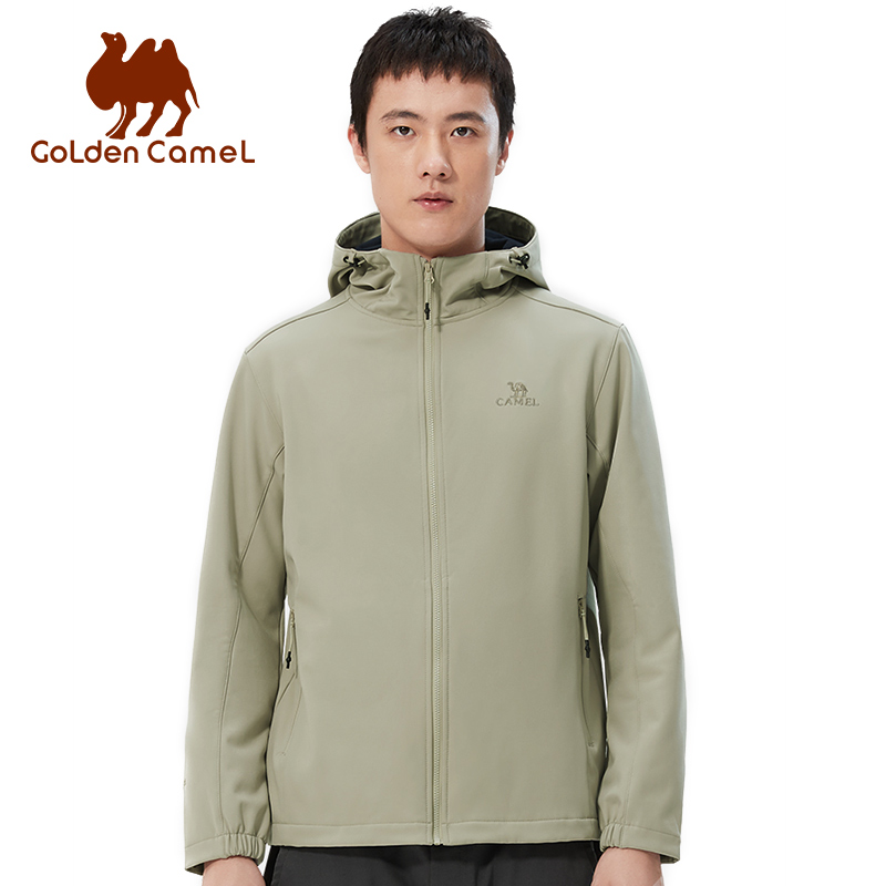 Windbreak Shell Jacket - GOLDEN CAMEL เสื้อแจ็คเก็ตเดินป่าสำหรับผู้ชายเสื้อแจ็คเก็ตซอฟท์เชลล์ผู้หญิงพลัสกำมะหยี่กันน้ำเสื้อกันลมมีฮู้ดเสื้อโค้ทฤดูหนาวสำหรับผู้ชาย