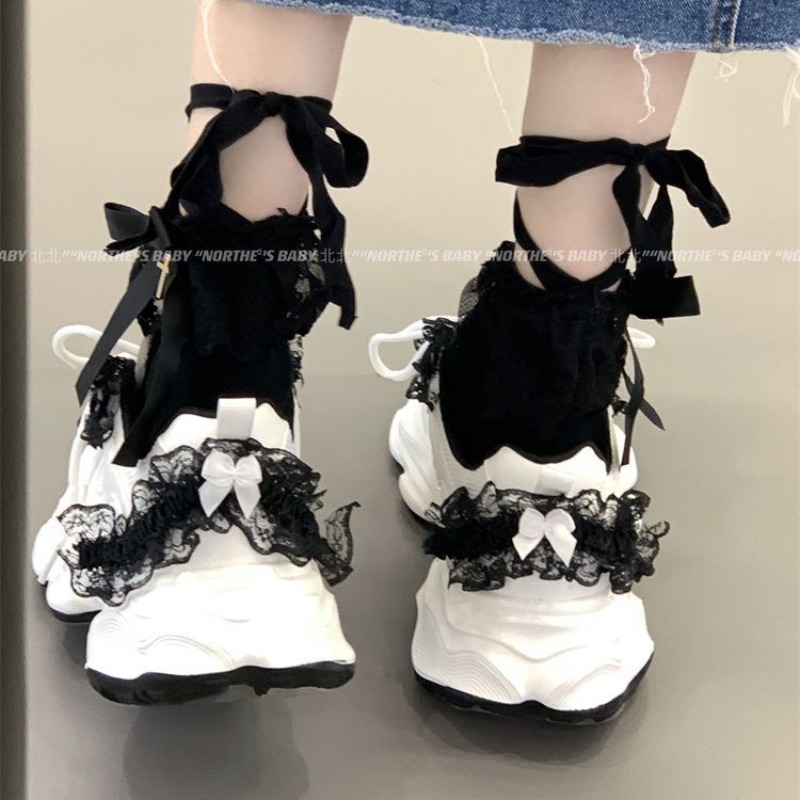 Girl Fashion Street - รองเท้าผ้าใบทรงหนา สไตล์วอร์ริเออร์ แบรนด์แท้ สำหรับสาวๆ ลายปักแบบยูนีค สไตล์