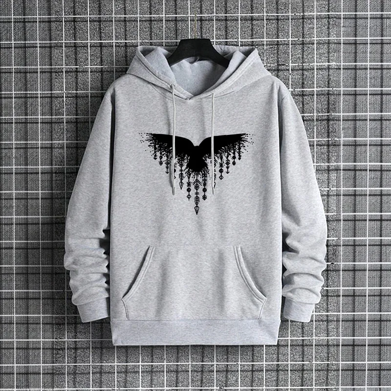 Street Fashion Style Male - เสื้อฮู้ดผู้ชายลายอีกา 2025 แฟชั่นสตรีทแวร์สไตล์เมือง เสื้อฮู้ดผู้ชายเทรนดี้ลำลองสไตล์สตรีท ฤดูใบไม้ร่วง ฤดูหนาว
