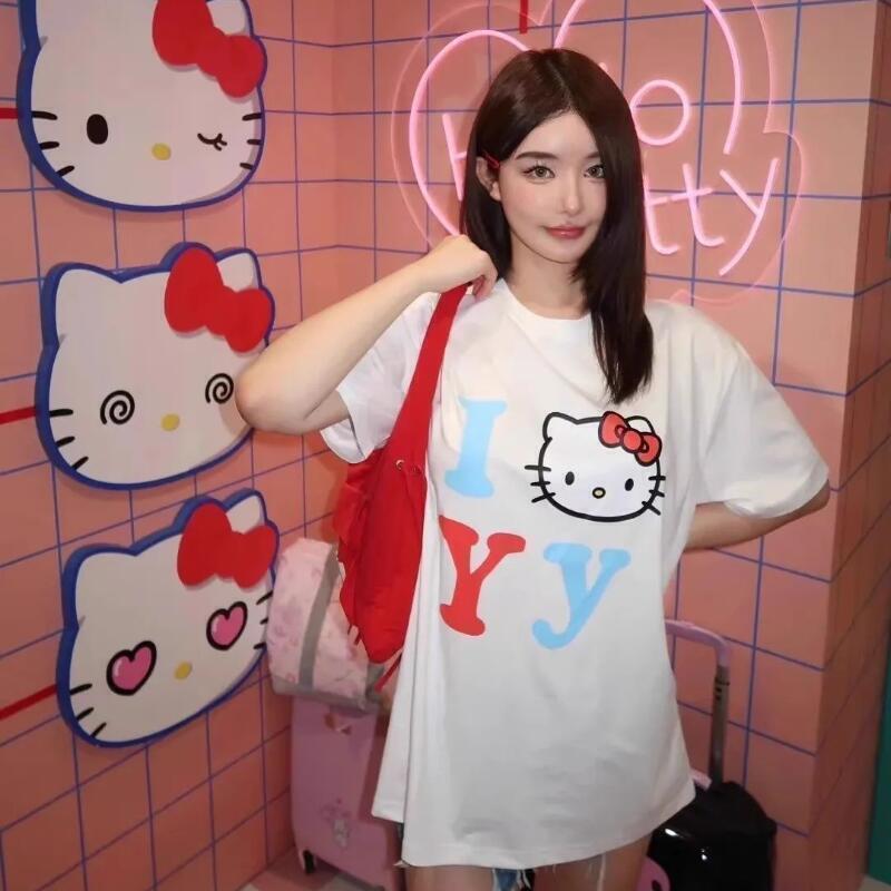 Street Fashion Us - เสื้อยืดแขนสั้นซานริโอ ซัมเมอร์ ผ้าฝ้ายแท้ ยูนิเซ็กส์ เฮลโล คิตตี้