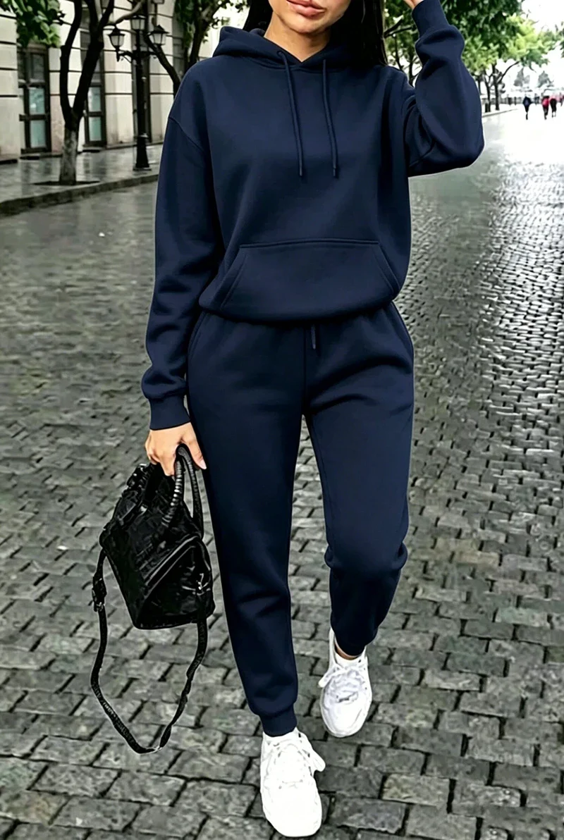 Street Fashion Hoodie - ชุดกีฬากลางแจ้งสำหรับผู้หญิง เสื้อฮู้ดดี้และกางเกงขายาว ชุดใหม่ ชุดวอร์มผู้หญิง แฟชั่นฤดูใบไม้ร่วงและฤดูหนาว เสื้อสเวตเชิ้ตลำลอง