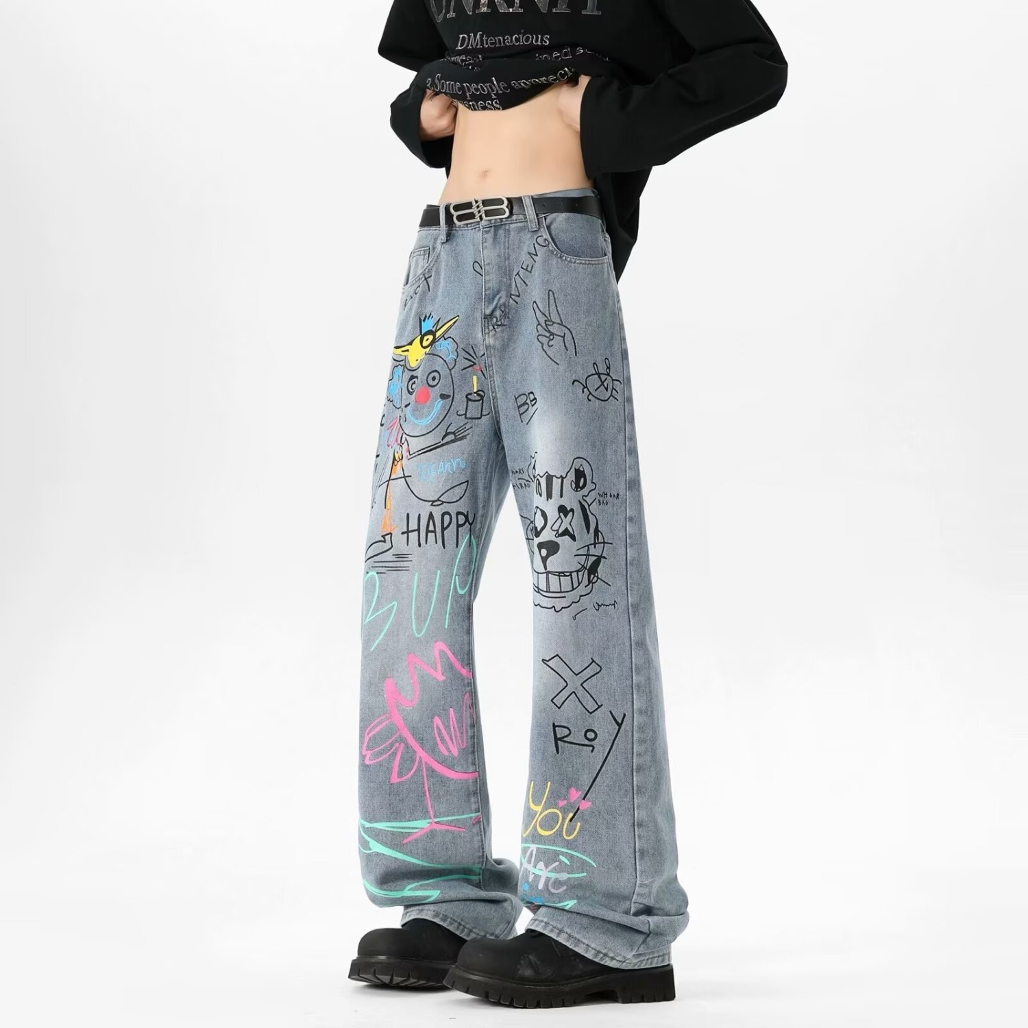 กางเกงยีนส์ทรงตรงสไตล์อเมริกัน - Street Fashion Style Male บทวิจารณ์และราคา