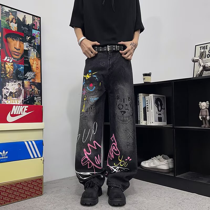 กางเกงยีนส์ทรงตรงสไตล์อเมริกัน - Street Fashion Style Male บทวิจารณ์และราคา