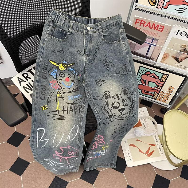 กางเกงยีนส์ทรงตรงสไตล์อเมริกัน - Street Fashion Style Male บทวิจารณ์และราคา