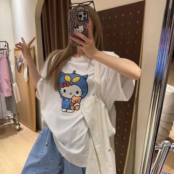 เสื้อยืดแขนสั้นพิมพ์ลายเฮลโล ค - Street Fashion Us บทวิจารณ์และราคา