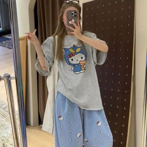 เสื้อยืดแขนสั้นพิมพ์ลายเฮลโล ค - Street Fashion Us บทวิจารณ์และราคา