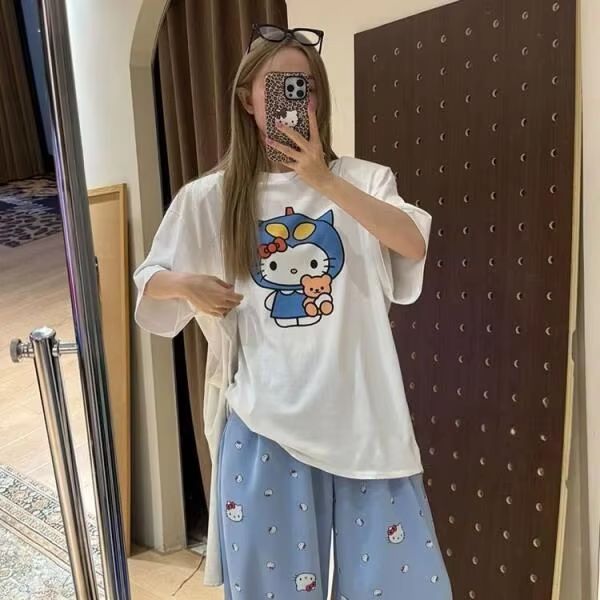 เสื้อยืดแขนสั้นพิมพ์ลายเฮลโล ค - Street Fashion Us บทวิจารณ์และราคา