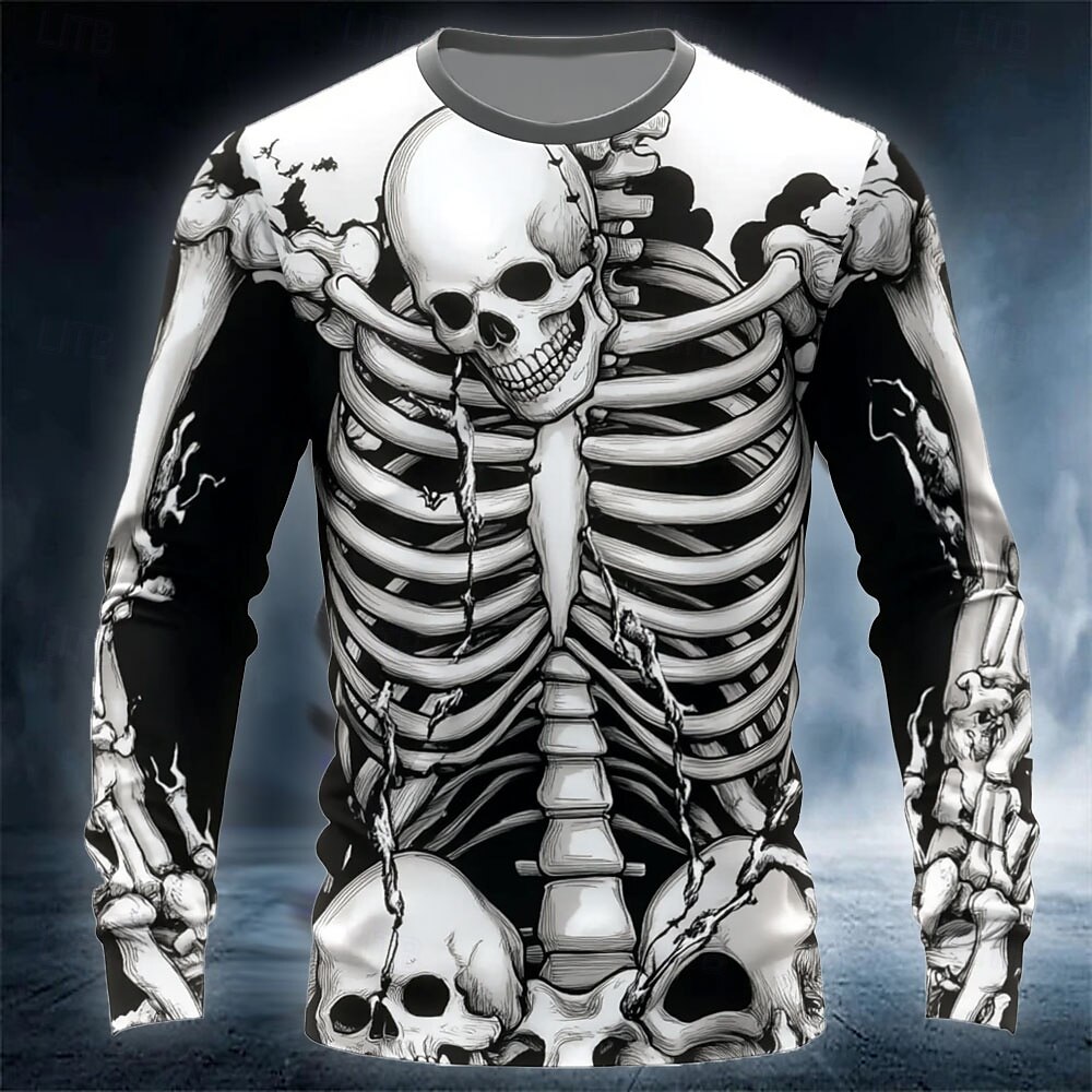เสื้อยืดผู้ชายลายหัวกะโหลก 3D  - Street Fashion Us บทวิจารณ์และราคา