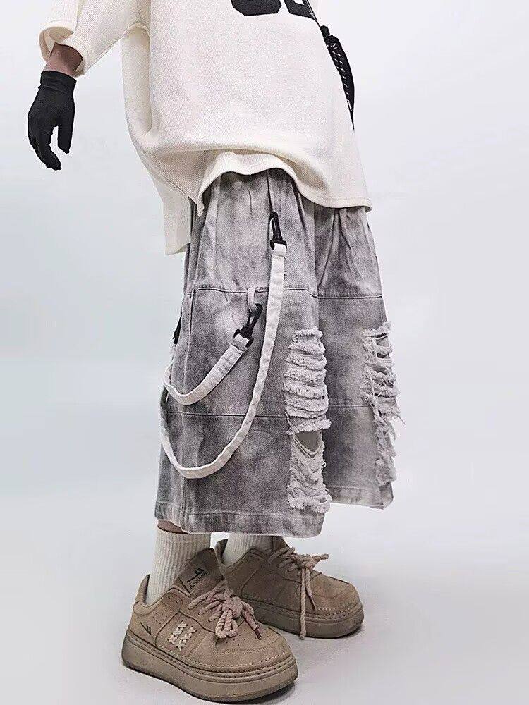 กางเกงยีนส์ขาดสไตล์เรโทรฮิปฮอป - Street Fashion Style Male บทวิจารณ์และราคา