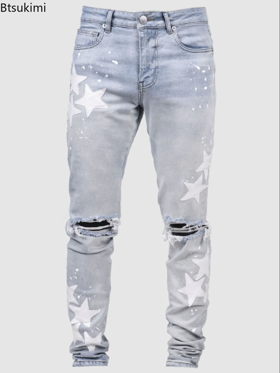 กางเกงยีนส์แฟชั่นผู้ชายเอวกลาง - Street Fashion Style Male บทวิจารณ์และราคา